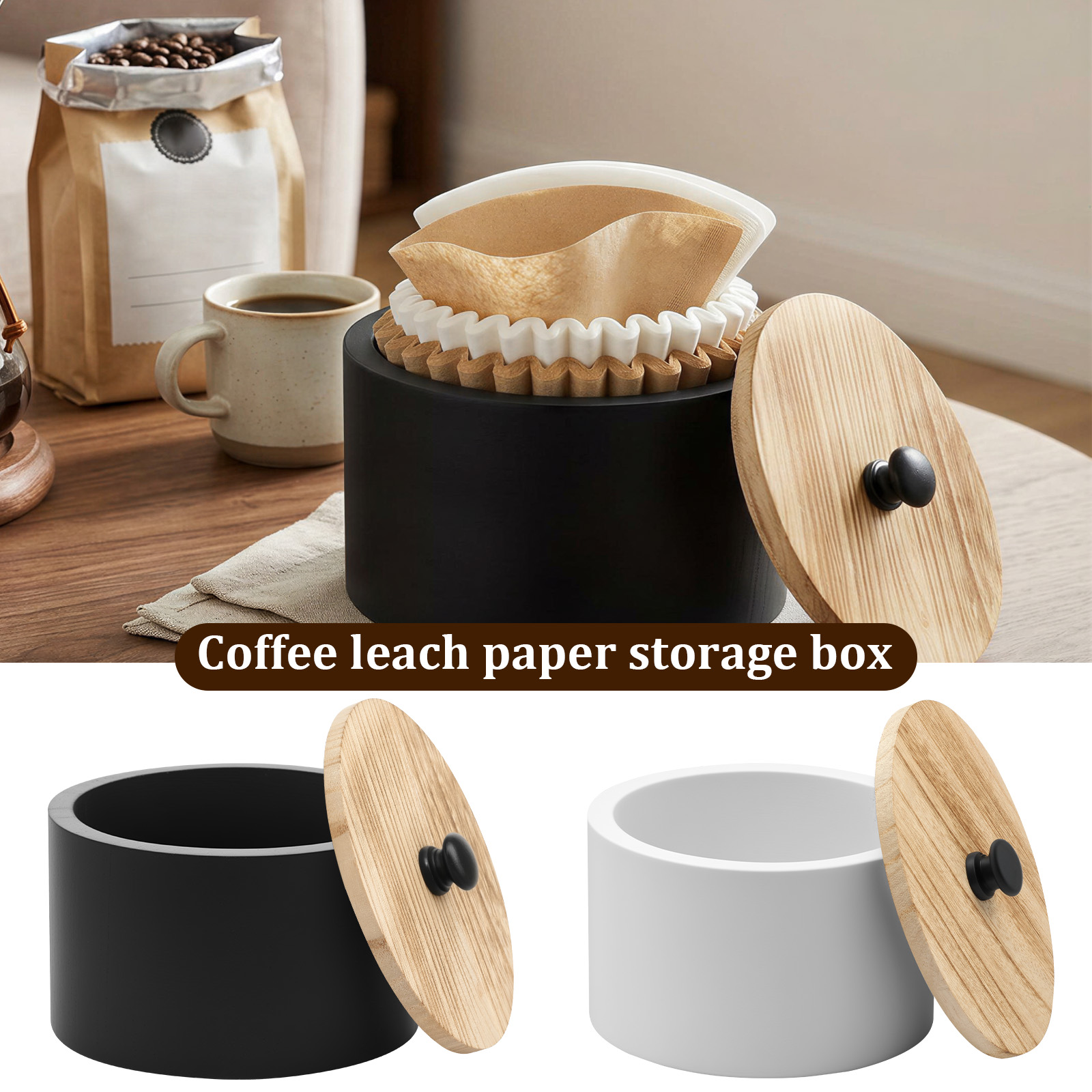 Tea Coffee Sugar Container - Coffee Filter Holder Wooden Coffee Filter