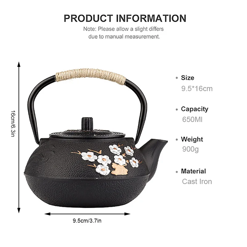 800ML Plum and Bamboo Painted  - Cast Iron Teapot 评论和价格