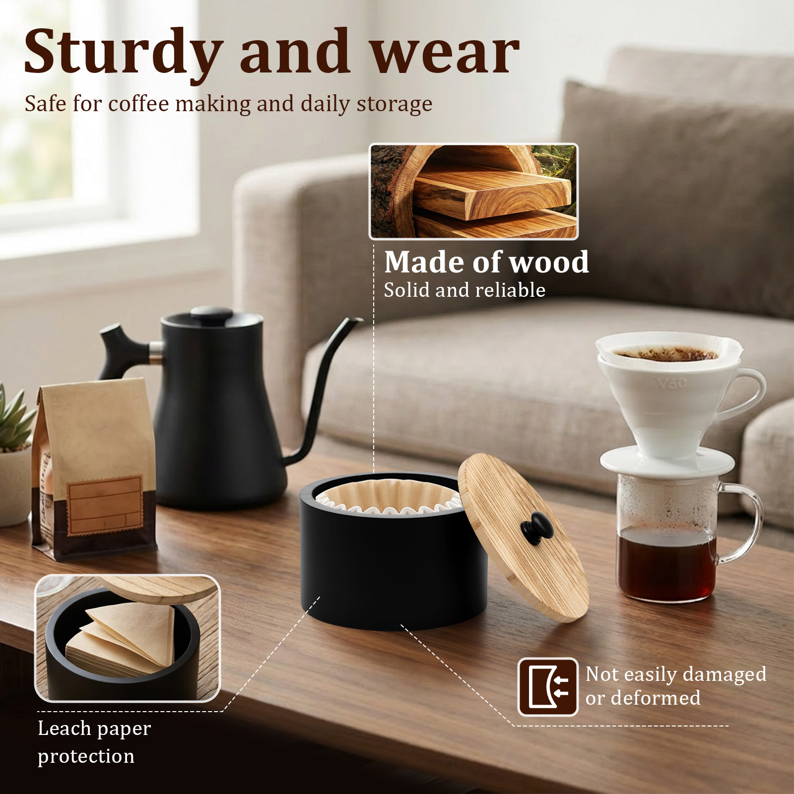 Coffee Filter Holder Wooden Co - Tea Coffee Sugar Container 评论和价格